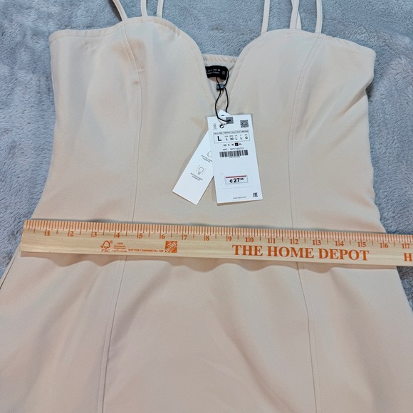 ZARA Cream V Neck Spaghetti Strap Sweetheart Mini Dress Size L - Picture 8 of 13